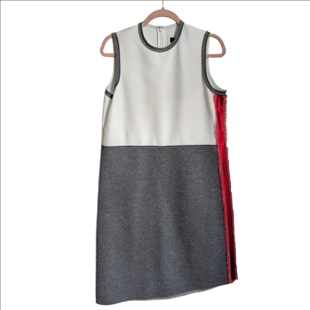 MARIE SAINT PIERRE Grey White Neoprene Asymmetrical Shift Dress Size Large NWT